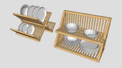 木质餐具架子SU模型下载_sketchup草图大师SKP模型