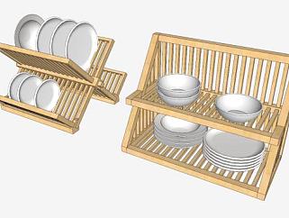 木质餐具架子SU模型下载_sketchup草图大师SKP模型