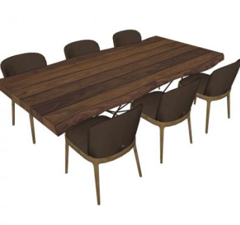 实木餐桌家具SU模型下载_sketchup草图大师SKP模型