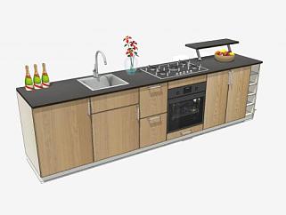 现代厨房橱柜厨具组合SU模型下载_sketchup草图大师SKP模型