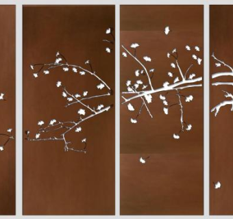 梅花图案铁锈板耐候钢板SU模型下载_sketchup草图大师SKP模型