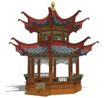 中式亭子凉亭建筑SU模型下载_sketchup草图大师SKP模型