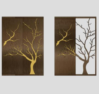 新中式树铁锈板耐候钢板SU模型下载_sketchup草图大师SKP模型