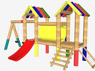 木质儿童游乐设施滑梯sketchup模型下载_sketchup草图大师SKP模型
