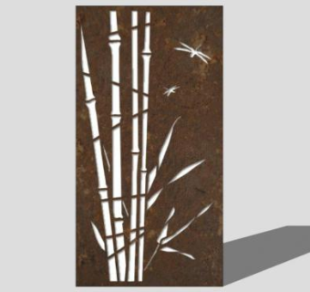 竹子图案铁锈板耐候钢板SU模型下载_sketchup草图大师SKP模型