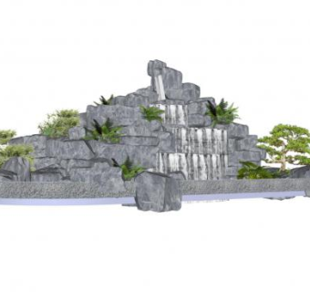 流水假山石SU模型下载_sketchup草图大师SKP模型