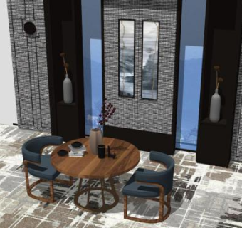 休闲新中式桌椅组合SU模型下载_sketchup草图大师SKP模型