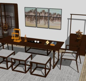 中式桌椅组合sketchup模型下载_sketchup草图大师SKP模型