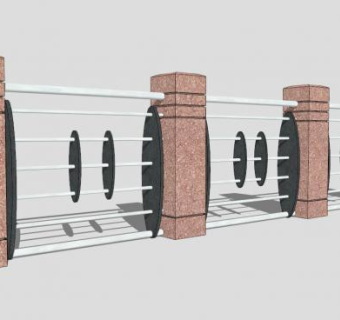 红色铁艺护栏栏杆SU模型下载_sketchup草图大师SKP模型