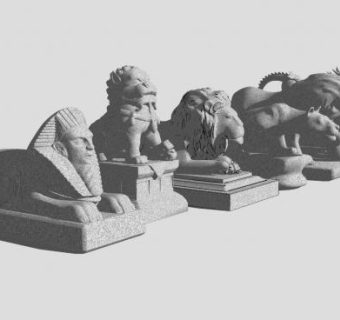 石狮子麒麟雕塑SU模型下载_sketchup草图大师SKP模型