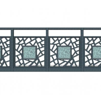 绿色铁艺铁花围栏护栏栏杆SU模型下载_sketchup草图大师SKP模型