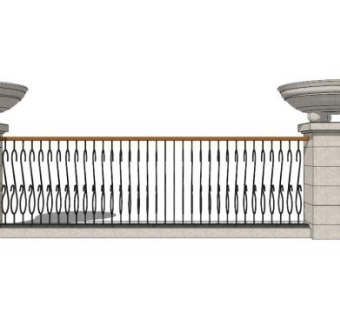 水池铁艺围栏护栏栏杆SU模型下载_sketchup草图大师SKP模型