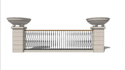 水池铁艺围栏护栏栏杆SU模型下载_sketchup草图大师SKP模型