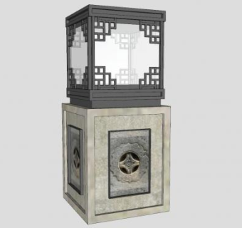中式雕刻造型石灯笼SU模型下载_sketchup草图大师SKP模型