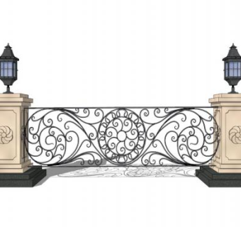 小区铁艺围栏护栏栏杆SU模型下载_sketchup草图大师SKP模型