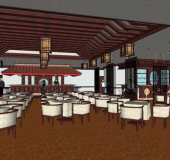 超精细中式餐厅SU模型下载_sketchup草图大师SKP模型