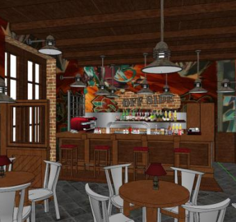 充满异国情调咖啡吧室内设计SU模型下载_sketchup草图大师SKP模型