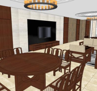 风景区中式水景餐饮会所vip三层主卧SU模型下载_sketchup草图大师SKP模型