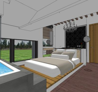 酒店房间豪华装修SU模型下载_sketchup草图大师SKP模型