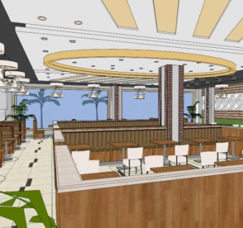 快餐店的室内设计SU模型下载_sketchup草图大师SKP模型