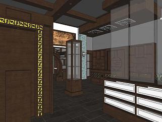 中式古典茶馆室内设计SU模型下载_sketchup草图大师SKP模型