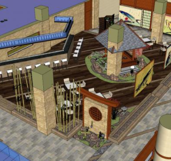 日式餐厅SU模型下载_sketchup草图大师SKP模型