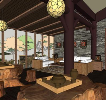 中式餐厅超精细sketchup模型下载_sketchup草图大师SKP模型