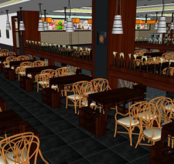 中式餐厅室内设计SU模型下载_sketchup草图大师SKP模型