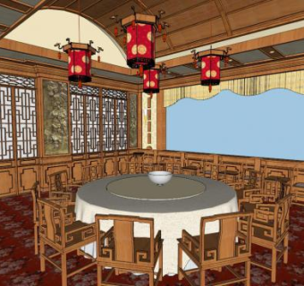 中式宴会厅SU模型下载_sketchup草图大师SKP模型