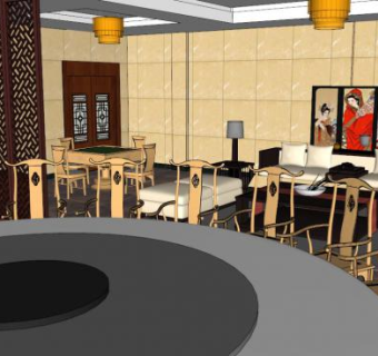 中式宴会厅包厢SU模型下载_sketchup草图大师SKP模型