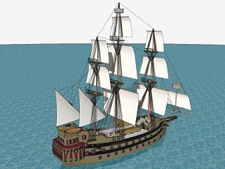 大型古典帆船SU模型下载_sketchup草图大师SKP模型