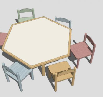 多边形儿童桌子椅子SU模型下载_sketchup草图大师SKP模型