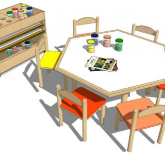 多人儿童桌椅子组合下载_sketchup草图大师SKP模型