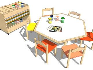多人儿童桌椅子组合下载_sketchup草图大师SKP模型