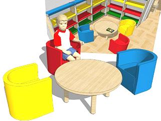 儿童桌儿童椅子SU模型下载_sketchup草图大师SKP模型