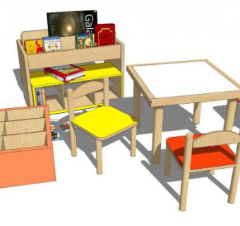 儿童桌椅子带书架SU模型下载_sketchup草图大师SKP模型