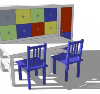 儿童桌椅子双人SU模型下载_sketchup草图大师SKP模型