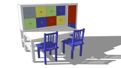 儿童桌椅子双人SU模型下载_sketchup草图大师SKP模型