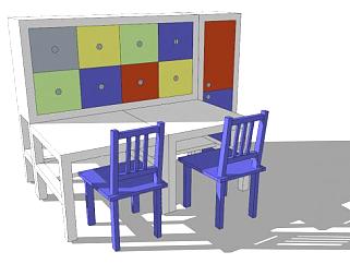 儿童桌椅子双人SU模型下载_sketchup草图大师SKP模型