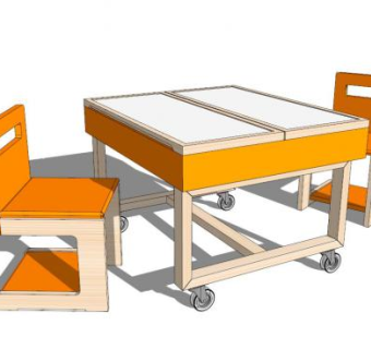双人儿童椅SU模型下载_sketchup草图大师SKP模型