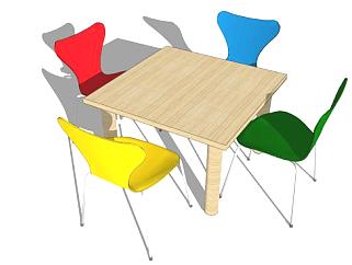 四人儿童桌椅子SU模型下载_sketchup草图大师SKP模型