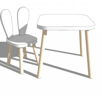 小白兔儿童桌椅SU模型下载_sketchup草图大师SKP模型