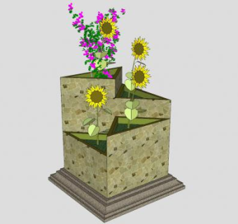 户外花盆花钵盆栽SU模型下载_sketchup草图大师SKP模型