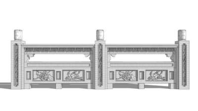 中式扶手栏杆石栏杆SU模型下载_sketchup草图大师SKP模型