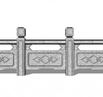 中式栏杆石栏杆SU模型下载_sketchup草图大师SKP模型