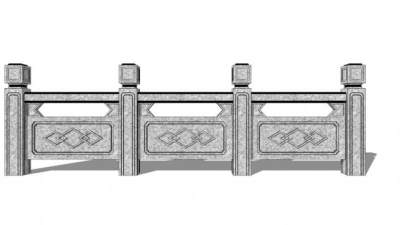 中式栏杆石栏杆SU模型下载_sketchup草图大师SKP模型