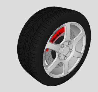 红色卡钳轮胎轮毂SU模型下载_sketchup草图大师SKP模型