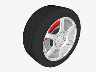 红色卡钳轮胎轮毂SU模型下载_sketchup草图大师SKP模型