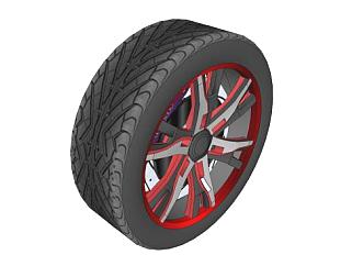 红色轮胎轮毂SU模型下载_sketchup草图大师SKP模型