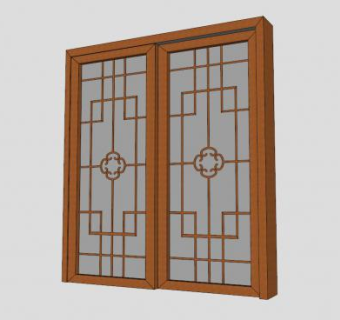 中式推拉门sketchup模型下载_sketchup草图大师SKP模型